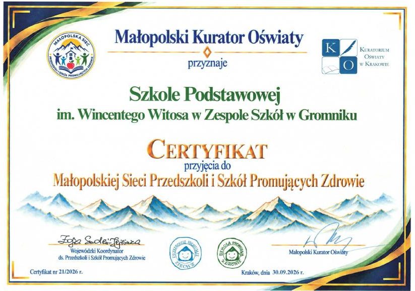 Nasza szkoła w Małopolskiej Sieci Przedszkoli i Szkół Promujących Zdrowie!